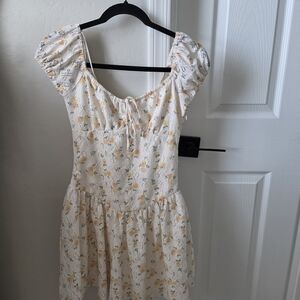 Women's Floral Tie-Front Sundress in Cream and Yellow
